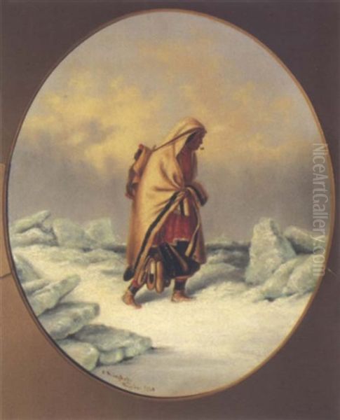 Moccasin Seller With Papoose, Winter Oil Painting by Cornelius David Krieghoff