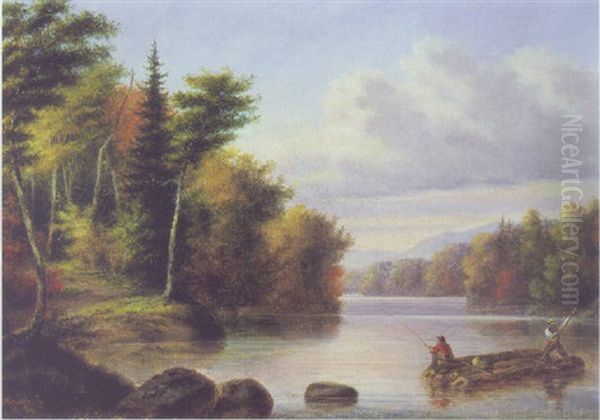 Fishing On Lake Magog Oil Painting by Cornelius David Krieghoff