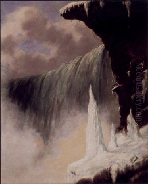 Niagara Falls From Below Table Rock, Winter Oil Painting by Cornelius David Krieghoff