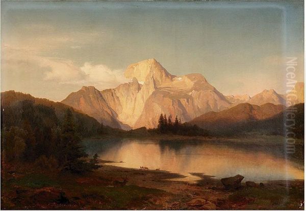 Der Gosausee Mit Dem Dachstein In Tirol Im Abendgluhen Oil Painting by Ernst August Becker