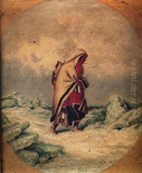 A Moccasin Seller Crossing The Ice Oil Painting by Cornelius David Krieghoff