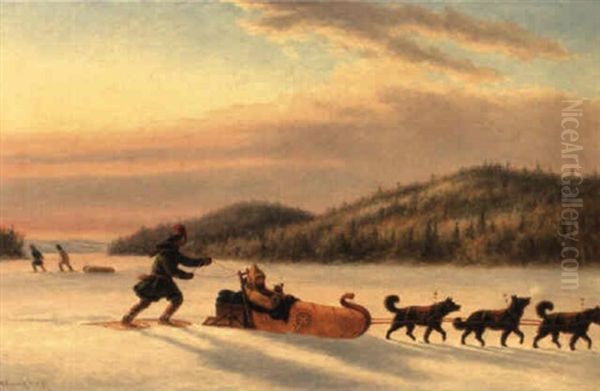 Fur Trade In Toboggan Oil Painting by Cornelius David Krieghoff