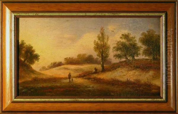 Romanticka Krajina S Postavou Oil Painting by Ernst August Becker