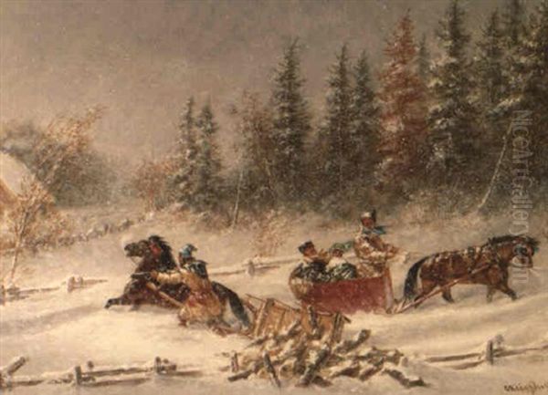 A Winter Incident Oil Painting by Cornelius David Krieghoff