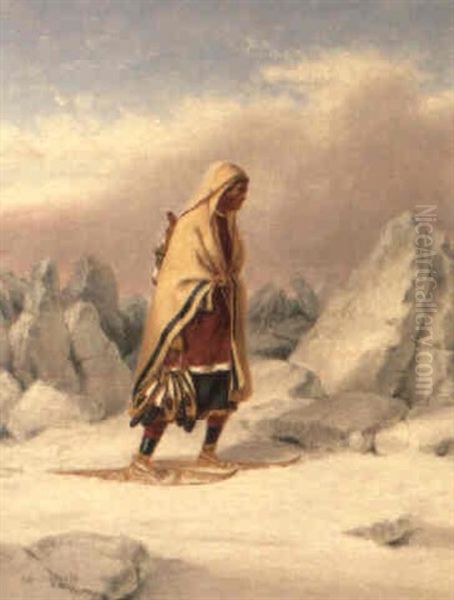 Moccasin Seller In Winter Oil Painting by Cornelius David Krieghoff