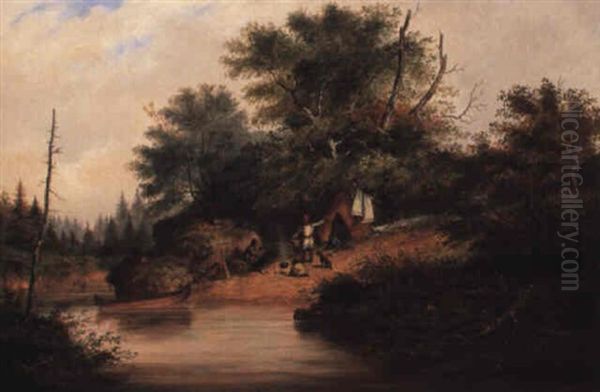 Indian Camp Oil Painting by Cornelius David Krieghoff