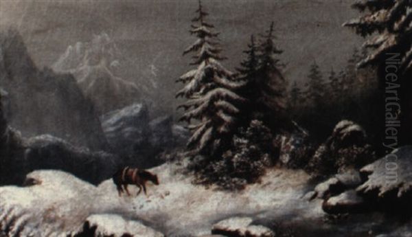 Winter Mountain Scenery Oil Painting by Cornelius David Krieghoff