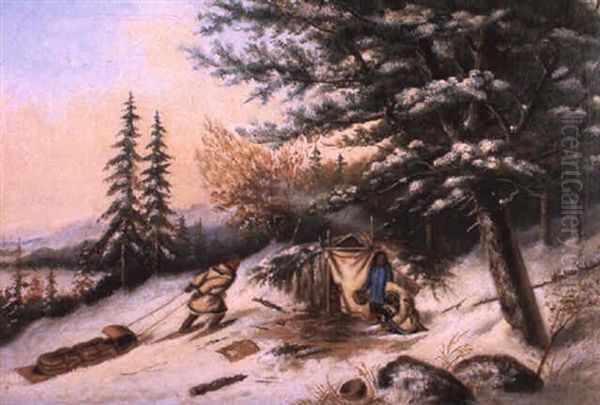 Hillside Encampment In Winter by Cornelius David Krieghoff