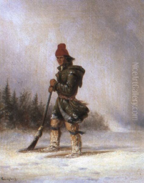 Indian Hunter In Winter Oil Painting by Cornelius David Krieghoff