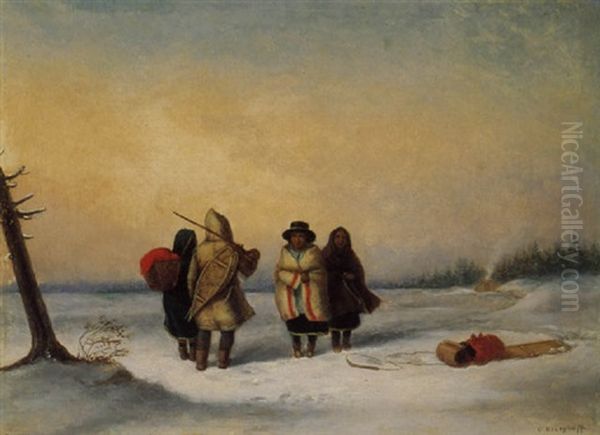 A Wayside Chat, Caughnawaga Indians At Montroyal Oil Painting by Cornelius David Krieghoff