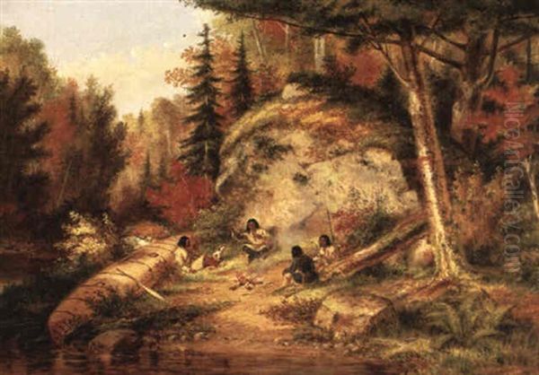 Indians Resting At The Portage Oil Painting by Cornelius David Krieghoff