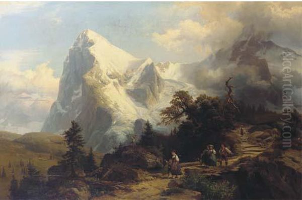 A View Of The Jungfrau And The Eiger, Switzerland Oil Painting by Ernst August Becker