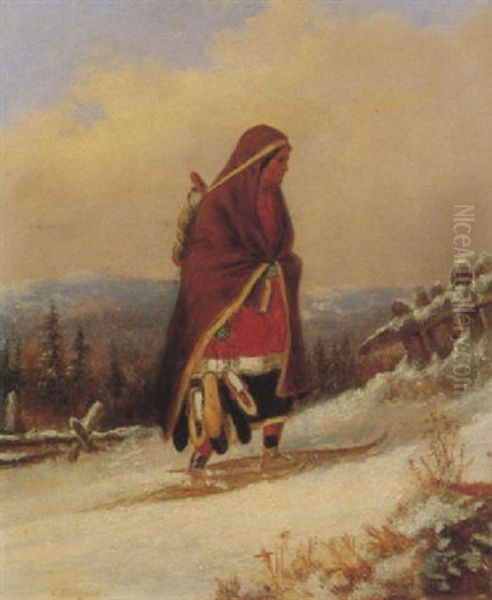 Moccasin Seller Crossing The Snow Oil Painting by Cornelius David Krieghoff