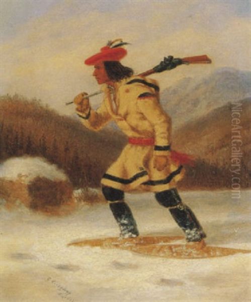 Indian Trapper Crossing The Snow Oil Painting by Cornelius David Krieghoff