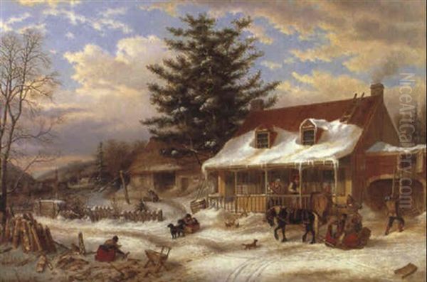 Early Canadian Homestead Oil Painting by Cornelius David Krieghoff