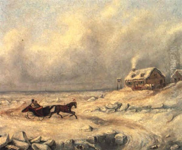 Ice Road Near Quebec Oil Painting by Cornelius David Krieghoff