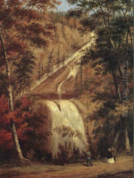 Falls Of Lapuce, Figures In The Foregroung Oil Painting by Cornelius David Krieghoff