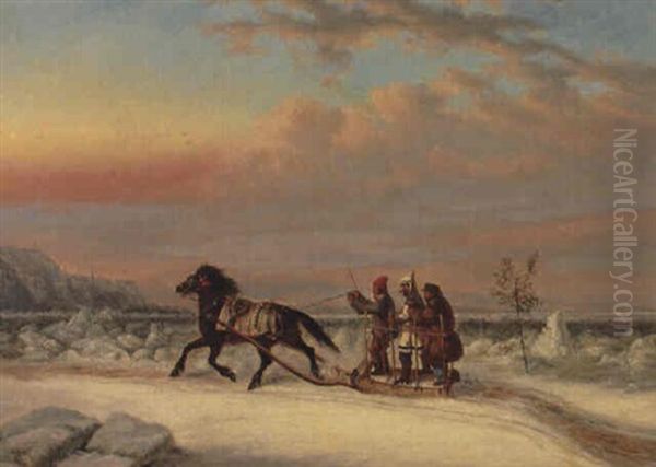 Ice Bridge At Quebec City Oil Painting by Cornelius David Krieghoff