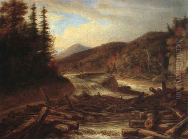 Log Jam, Autumn Oil Painting by Cornelius David Krieghoff