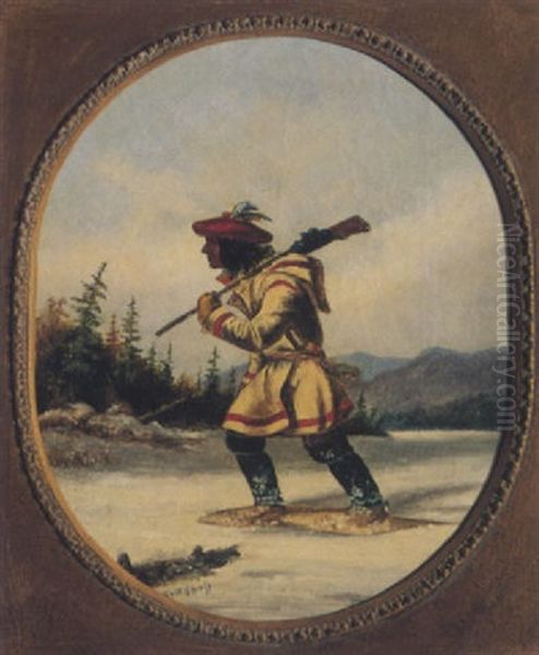 Indian Hunter On Snowshoes Oil Painting by Cornelius David Krieghoff