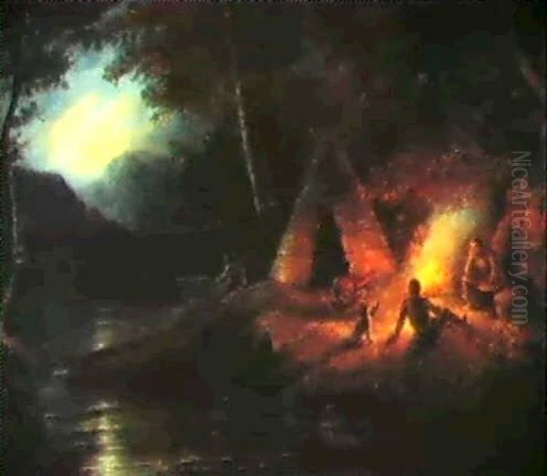 Night Encampment Oil Painting by Cornelius David Krieghoff