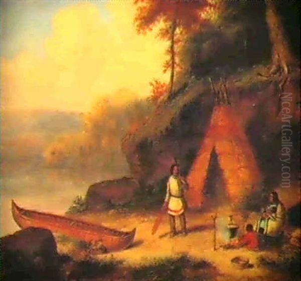 Indian Encampment Oil Painting by Cornelius David Krieghoff