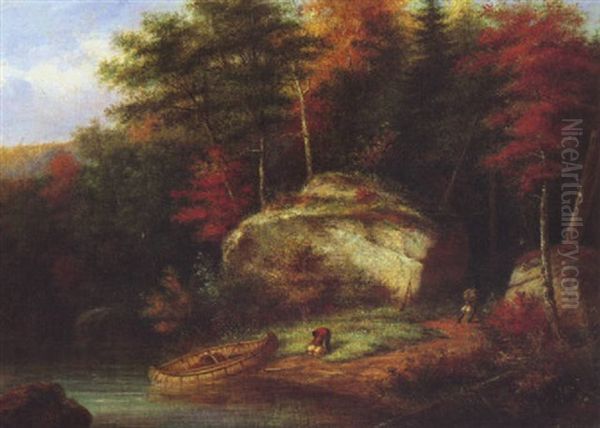 Indians At Big Rock Portage Oil Painting by Cornelius David Krieghoff