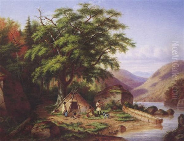 Chippeways, Lake St. Clair, W.c. Oil Painting by Cornelius David Krieghoff