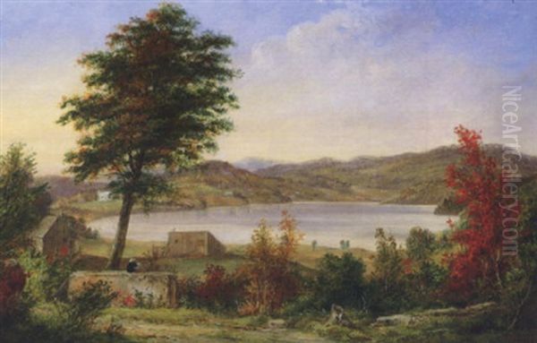 Lake Beauport, Quebec, Depicting The Artist Sketching From Picnic Rock Oil Painting by Cornelius David Krieghoff