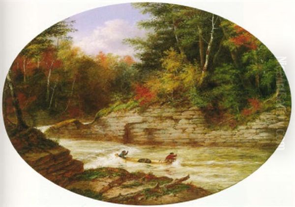 Shooting The Rapids, Jacques Cartier River, Below Quebec Oil Painting by Cornelius David Krieghoff