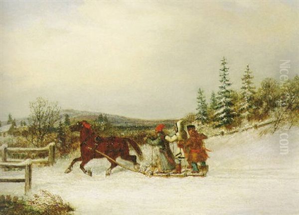 Three Habitants In A Sleigh Oil Painting by Cornelius David Krieghoff