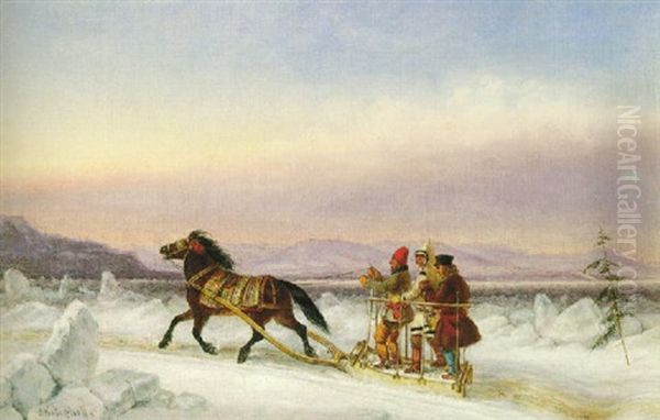 Habitants Driving Oil Painting by Cornelius David Krieghoff