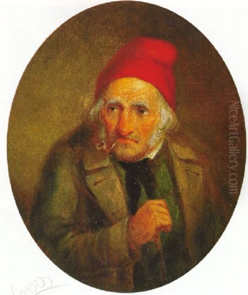 Portrait Of A Habitant Smoking His Pipe Oil Painting by Cornelius David Krieghoff