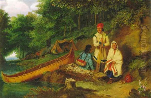 Caughnawaga Indian Camp Oil Painting by Cornelius David Krieghoff