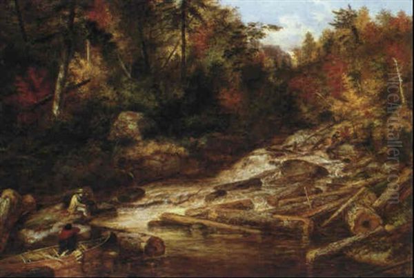 Falls Of The Little Shawinigan, Autumn Oil Painting by Cornelius David Krieghoff