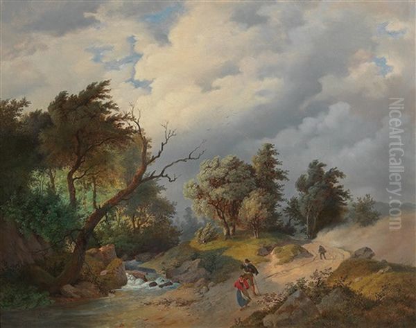 Landscape With Approaching Storm Oil Painting by Josef Kriehuber