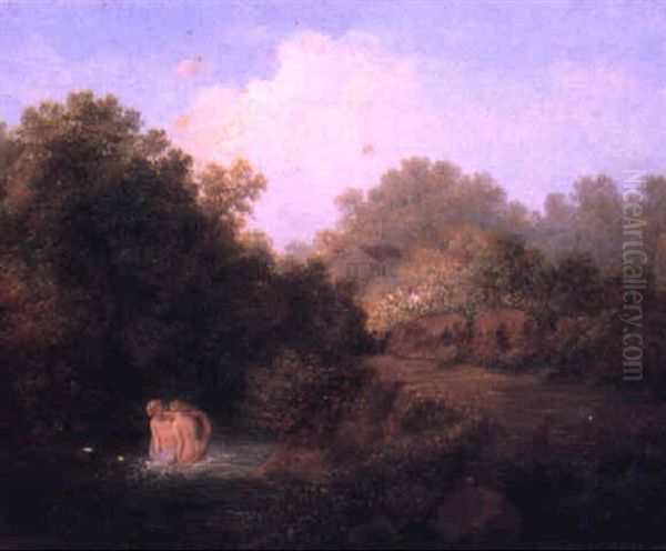 Bathers In An Arcadian Landscape Oil Painting by Josef Kriehuber