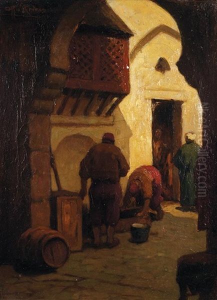 Petits Metiers En Turquie Working In A Turkish Street Oil Painting by Otto Kriens