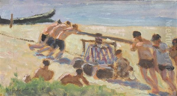 Belebte Strandpartie Oil Painting by Wladimir G. Krikhatzkij