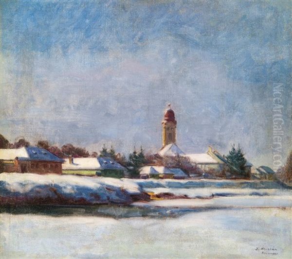 Nagybanya In Winter Oil Painting by Janos Krizsan