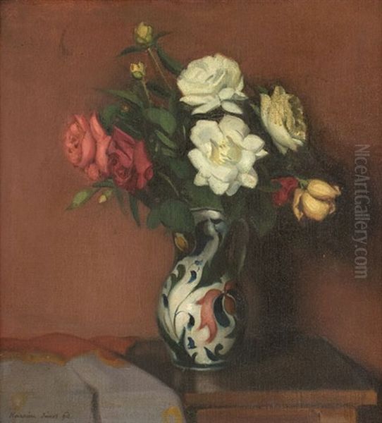 Still Life With Roses Oil Painting by Janos Krizsan