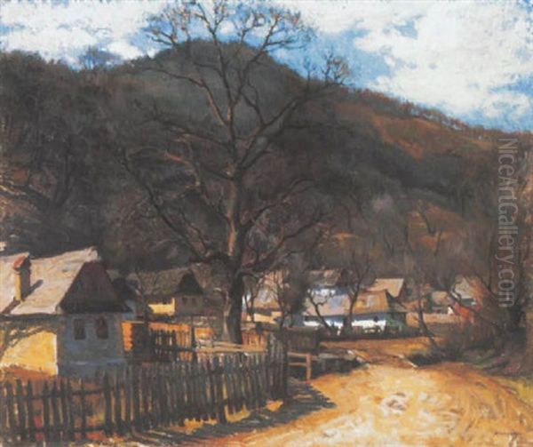 Koratavasz Felsobanyan (early Spring In Felsobanya) Oil Painting by Janos Krizsan