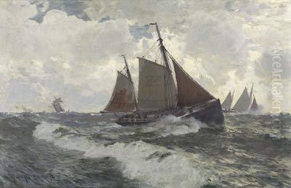 Fischerboote Auf Bewegter See Oil Painting by Carl Becker