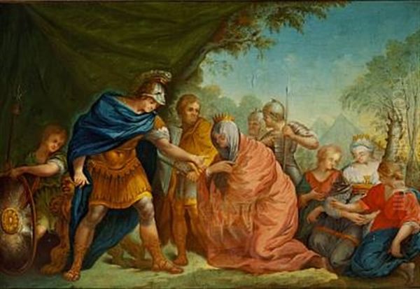 A Scene From Antiquity With A Commander (alexander The Great?) Greeting A Queen And Her Companions Oil Painting by Hendrik Krock