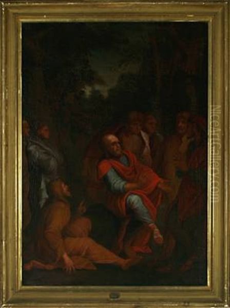 Scene From Acts, An Apostle Spreading The Christian Word Oil Painting by Hendrik Krock