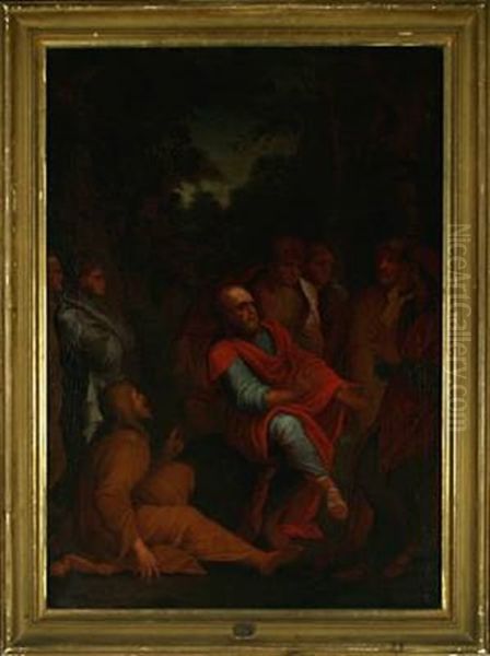 Scene From Acts, An Apostle Spreading The Christian Word Oil Painting by Hendrik Krock