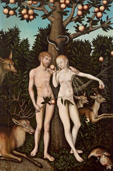 Adam Und Eva Im Paradies Oil Painting by Wolfgang Krodel the Elder