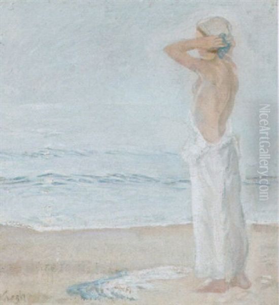 Ung Pige Ved Havet Oil Painting by Charlotte Christiane Sofie Krogh