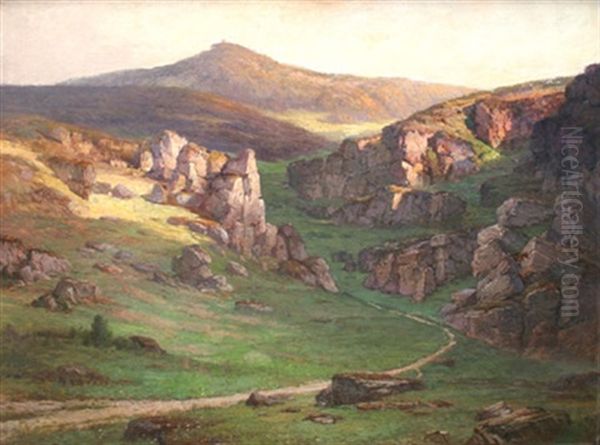 Blick Auf Den Melibokus Am Rand Des Odenwaldlandes Oil Painting by Heinrich Reinhard Kroeh