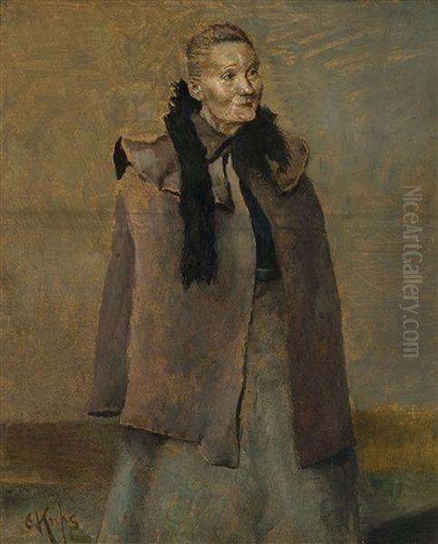 Kvinneportrett Oil Painting by Christian Krohg